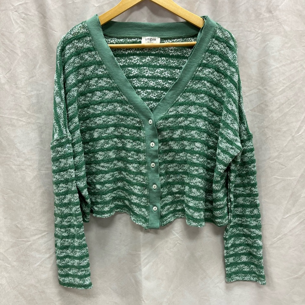 Umgee Green and White Striped Cardigan